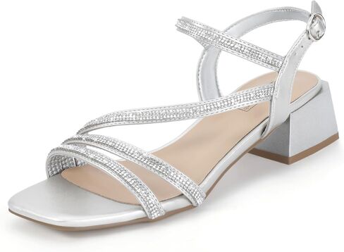 IDIFU IN2 Rhinestone Strappy Heels for Women Low Block Chunky Heels Square Open Toe Slingback Heeled Sandals Prom Wedding Bridal Dress Shoes Comfortable Sparkly Dressy Cute Trendy Short Thick Heels in Saudi Arabia