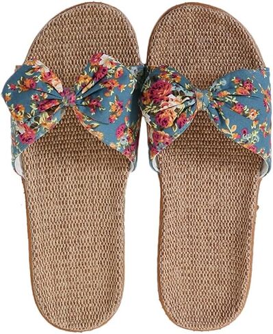 Women Flat Slippers Open Toe Floral Sandals Girl French Casual Slipper Bowknot Beach Shower Shoes Summer Non-Slip Slides in Saudi Arabia