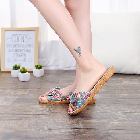Women Flat Slippers Open Toe Floral Sandals Girl French Casual Slipper Bowknot Beach Shower Shoes Summer Non-Slip Slides in Saudi Arabia