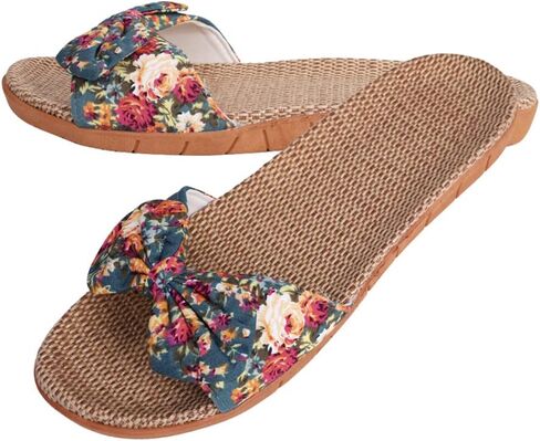 Women Flat Slippers Open Toe Floral Sandals Girl French Casual Slipper Bowknot Beach Shower Shoes Summer Non-Slip Slides in Saudi Arabia