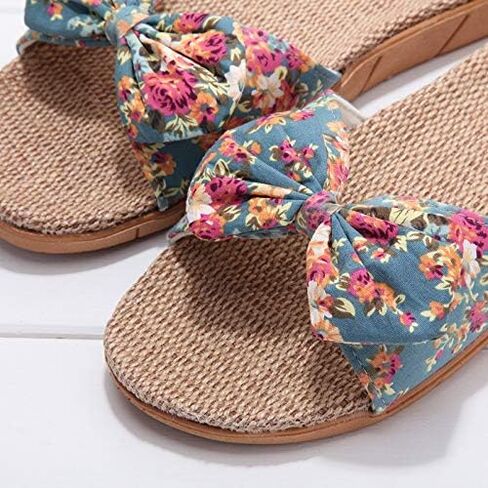Women Flat Slippers Open Toe Floral Sandals Girl French Casual Slipper Bowknot Beach Shower Shoes Summer Non-Slip Slides in Saudi Arabia
