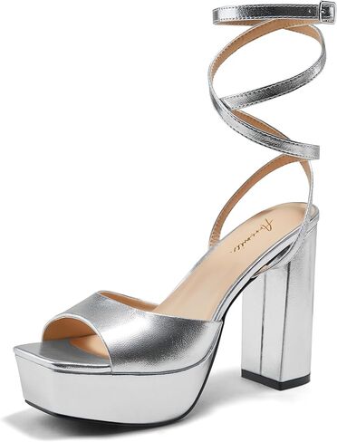 Arromic Women's Platform Strappy Heels High Chunky Sandals 4.5 Inches Square Open Toe Heeled Sandals Black Blue Red Ankle Strap Sexy Pumps Prom Dress Party Wedding Shoes in Saudi Arabia