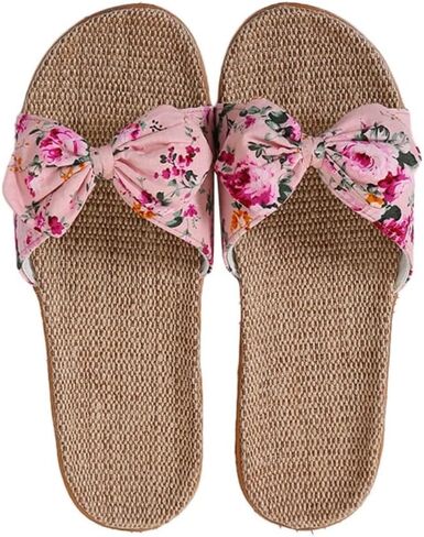 Women Flat Slippers Open Toe Floral Sandals Girl French Casual Slipper Bowknot Beach Shower Shoes Summer Non-Slip Slides in Saudi Arabia