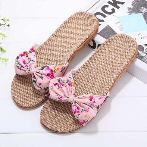Women Flat Slippers Open Toe Floral Sandals Girl French Casual Slipper Bowknot Beach Shower Shoes Summer Non-Slip Slides in Saudi Arabia