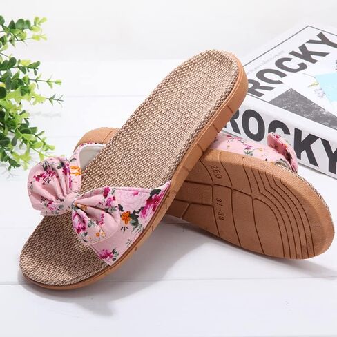 Women Flat Slippers Open Toe Floral Sandals Girl French Casual Slipper Bowknot Beach Shower Shoes Summer Non-Slip Slides in Saudi Arabia