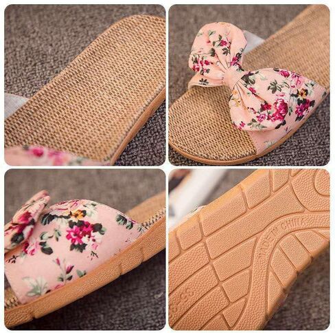 Women Flat Slippers Open Toe Floral Sandals Girl French Casual Slipper Bowknot Beach Shower Shoes Summer Non-Slip Slides in Saudi Arabia