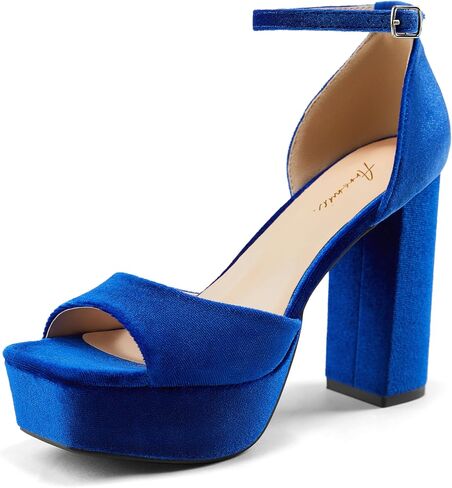 Arromic Women's Platform Strappy Heels High Chunky Sandals 4.5 Inches Square Open Toe Heeled Sandals Black Blue Red Ankle Strap Sexy Pumps Prom Dress Party Wedding Shoes in Saudi Arabia