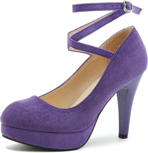 Women's Platform High Heel Pumps with Criss Cross Ankle Strap, Closed Toe, Dress Shoes in Saudi Arabia