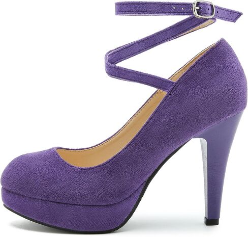 Women's Platform High Heel Pumps with Criss Cross Ankle Strap, Closed Toe, Dress Shoes in Saudi Arabia