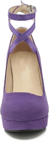 Women's Platform High Heel Pumps with Criss Cross Ankle Strap, Closed Toe, Dress Shoes in Saudi Arabia