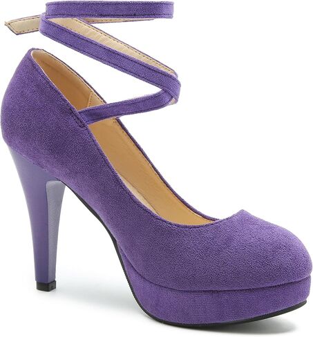 Women's Platform High Heel Pumps with Criss Cross Ankle Strap, Closed Toe, Dress Shoes in Saudi Arabia