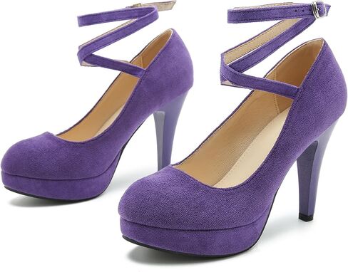 Women's Platform High Heel Pumps with Criss Cross Ankle Strap, Closed Toe, Dress Shoes in Saudi Arabia