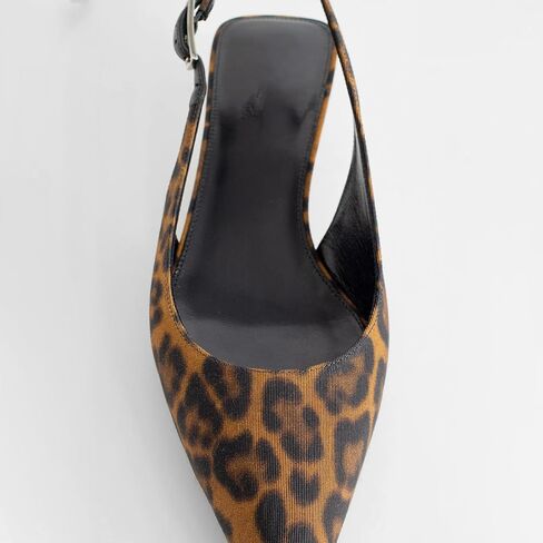 YIYA Women's Leopard Slingback Pumps Sandals Closed Pointy Toe Kitten Low Heels Backless Slip On Evening Party Shoes in Saudi Arabia