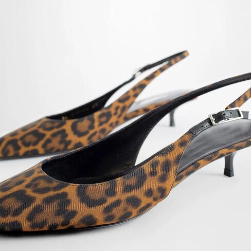 YIYA Women's Leopard Slingback Pumps Sandals Closed Pointy Toe Kitten Low Heels Backless Slip On Evening Party Shoes in Saudi Arabia