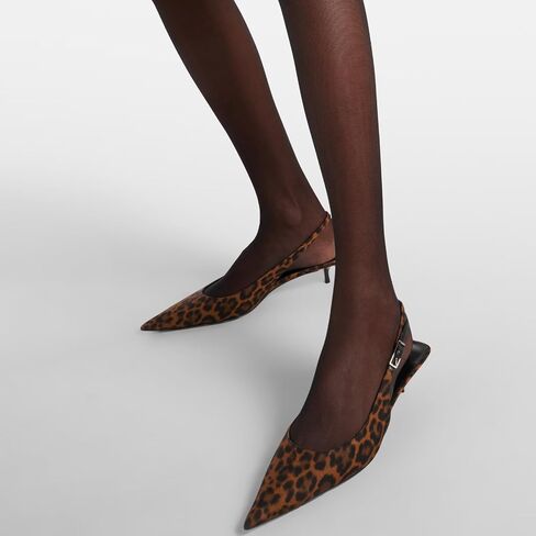 YIYA Women's Leopard Slingback Pumps Sandals Closed Pointy Toe Kitten Low Heels Backless Slip On Evening Party Shoes in Saudi Arabia