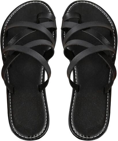 GORGLITTER Women's Cross Strappy Flats Sandal Cute Toe Ring Slip on Slide Sandals in Saudi Arabia