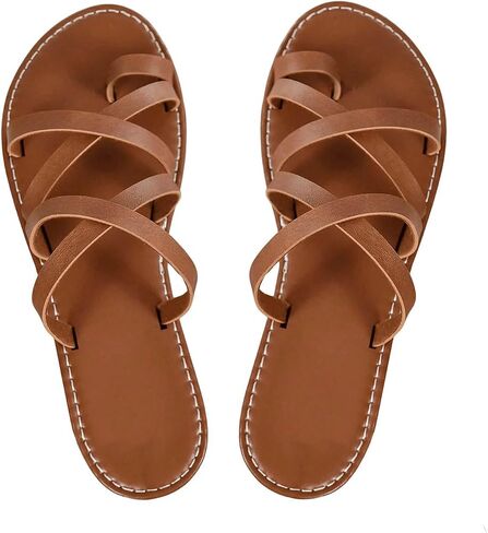 GORGLITTER Women's Cross Strappy Flats Sandal Cute Toe Ring Slip on Slide Sandals in Saudi Arabia