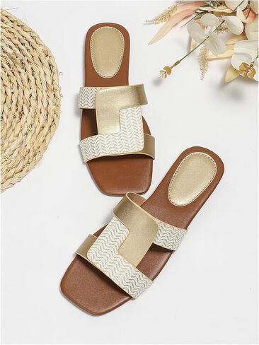 صنادل الشاطئ النسائية من GORGLITTER Twist Cross Colorblock ذات شريط مزدوج وأحذية شاطئ مربعة مفتوحة عند الأصابع in Kuwait