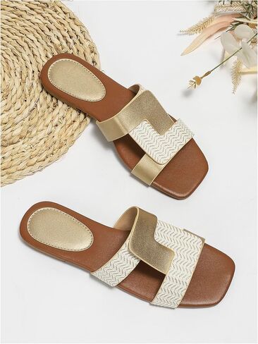 صنادل الشاطئ النسائية من GORGLITTER Twist Cross Colorblock ذات شريط مزدوج وأحذية شاطئ مربعة مفتوحة عند الأصابع in Kuwait