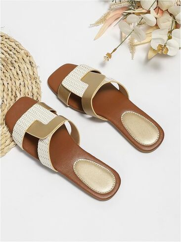 صنادل الشاطئ النسائية من GORGLITTER Twist Cross Colorblock ذات شريط مزدوج وأحذية شاطئ مربعة مفتوحة عند الأصابع in Kuwait