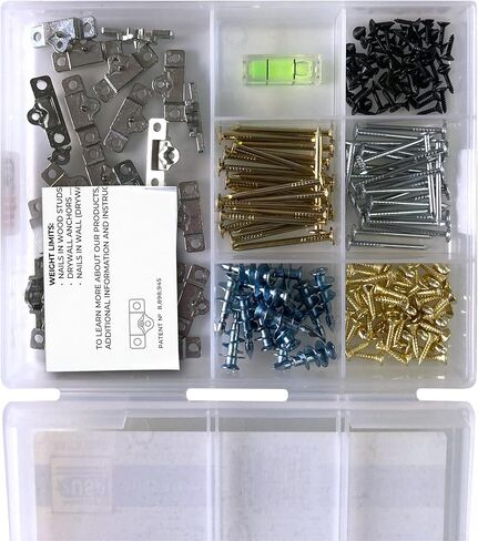 مجموعة تعليق الصور المعدنية الحاصلة على براءة اختراع من PicGenie، معلقة 4 إطارات خشبية يصل وزنها إلى 75 رطلاً، لا حاجة للقياس، شماعات الصور للصور أو اللوحات، تتضمن مراسي وأجهزة جدارية جافة in Kuwait