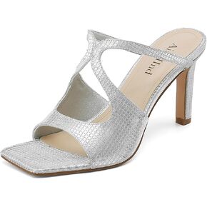 Womens Slides Sandals for Women Square Open Toe Stiletto Heels Dressy Strappy Sandals Slip On Slide High Heels Mules Sandals for Wedding Party Wear
