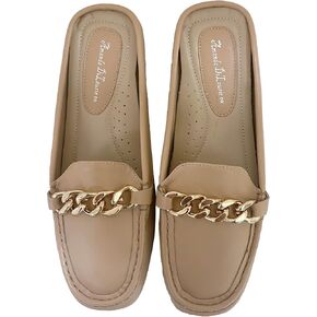 Mules for Women Flats Backless Comfortable Slip On Gold Chain/Emma