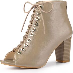 Perphy Peep Toe Lace Up Chunky Heel Ankle Boots for Women