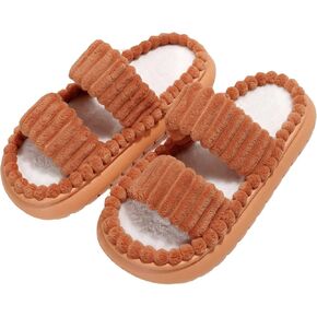 Verdusa Women's Double Strap Fuzzy Bedroom Slippers Cozy Memory Foam House Slide