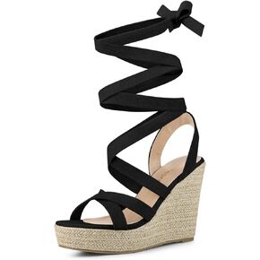 Allegra K Women's Espadrilles Platform Heels Lace Up Wedge Sandals
