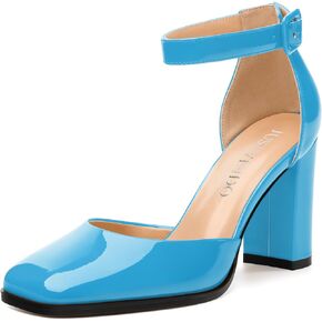 Square Toe Chunky Heels for Women, 3-Inch Block High Heels Women's Pumps for Wedding, Party, Dress Shoes