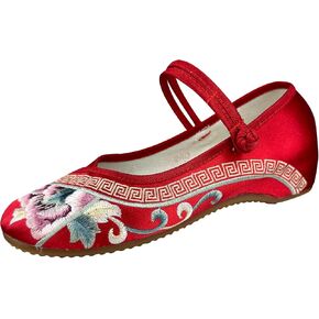 Women Embroidered Shoes Flats Floral Comfortable Ballet Flats Shoes Round Toe Mary Jane Shoes