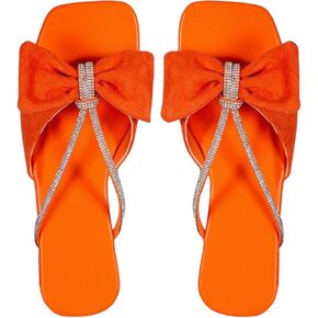 OYOANGLE Women's Rhinestone Bow Open Toe Corduroy Flat Sandals Summer Casual Slide Sandals in Kuwait