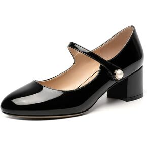 ROSERWISH Womens Strap Patent Ankle Strap Uniform Cute Round Toe Chunky Low Heel Pumps Shoes 2 Inch