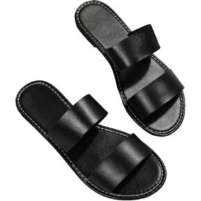 Verdusa Women's Two Band Slide Sandals Open Toe Slip On Flat Sandals