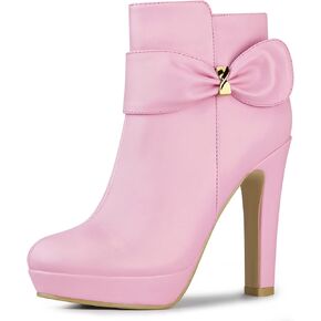 Allegra K Women's Chunky High Heels Platform Bow Decor Ankle Boots