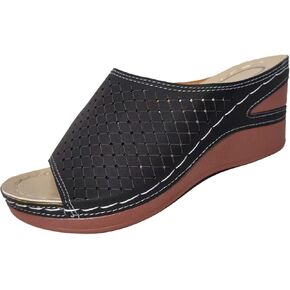 Women's Wedge Open Toe Orthopedic Sandals with Arch-Support,Hollow-Out Platform Slip-on Fish Mouth Sandals,Summer Casual Non Slip Walking Beach Shoes