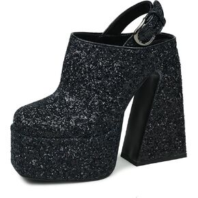 women's menplsatform sandals with thick heels and high-heeled pin buckle glitter shoes.