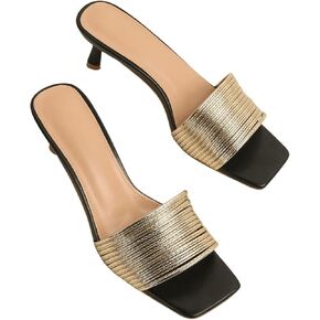 Verdusa Women's Metallic Heeled Sandals Square Open Toe Strappy Slides Outdoor Sandal