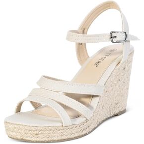 TF STAR Open Toe Buckle Ankle Strap Espadrilles Platform Wedge Casual Sandal for Women