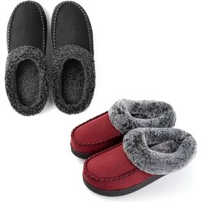 ULTRAIDEAS Couples Suede Moccasin Memory Foam Slippers(Men Size 11-12/ Women Size 9-10)