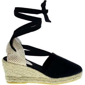 Classic Jute and Canvas Wedge Sandals for Women. Made in Spain. Classic 5 Strings Height. Espadrille with Ankle Lace Up. Padded Fabric Insole. Rubber Outsole.