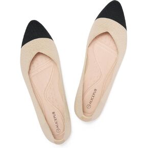 ALICEPUB Beige Flats Shoes for Women Pointed Toe Flats Ballet Flats Comfortable Slip On Flats Ballerina Flats Shoes Knit Work Flats Summer Dress Shoes Mesh Flats for Women, Size 9