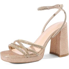 Women's Rhinestone High Heel Sandals Ankle Strap Crystal Heels for Women Open Toe Heels Wedding Party Dress Pumps Sandals
