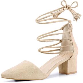 Allegra K Women's Pointed Toe Block Heels Lace Up Pumps
