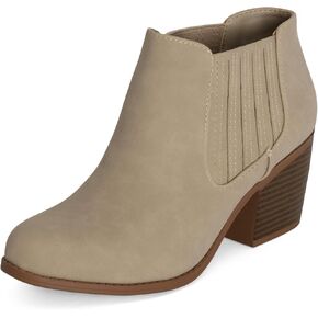 JESSIE ~ Womens Low Stacked Heel Pointed Toe Textured Gore Chelsea Ankle Booties