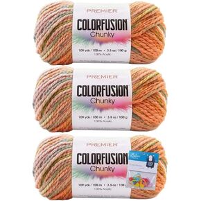 Premier Yarns Colorfusion Chunky Bulky Crochet Knitting Yarn 3.5 Oz Each Skein #5 Bulky Weight 3 Pack Bundle with Bella's Crafts Stitch Markers (Tropical)