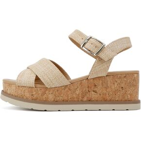 Soda “Seville" ~ Women Round Toe Crisscross Band Wedge Sandal with Adjustable Ankle Strap