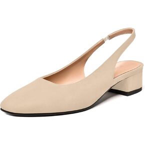 Womens Dating Sexy Suede Leather Square Toe Slip On Slingback Chunky Low Heel Pumps Shoes 1.5 Inch
