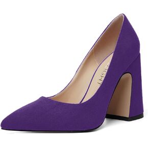 Womens Slip On Solid Suede Pointed Toe Wedding Fashion Chunky High Heel Pumps Shoes 4 Inch